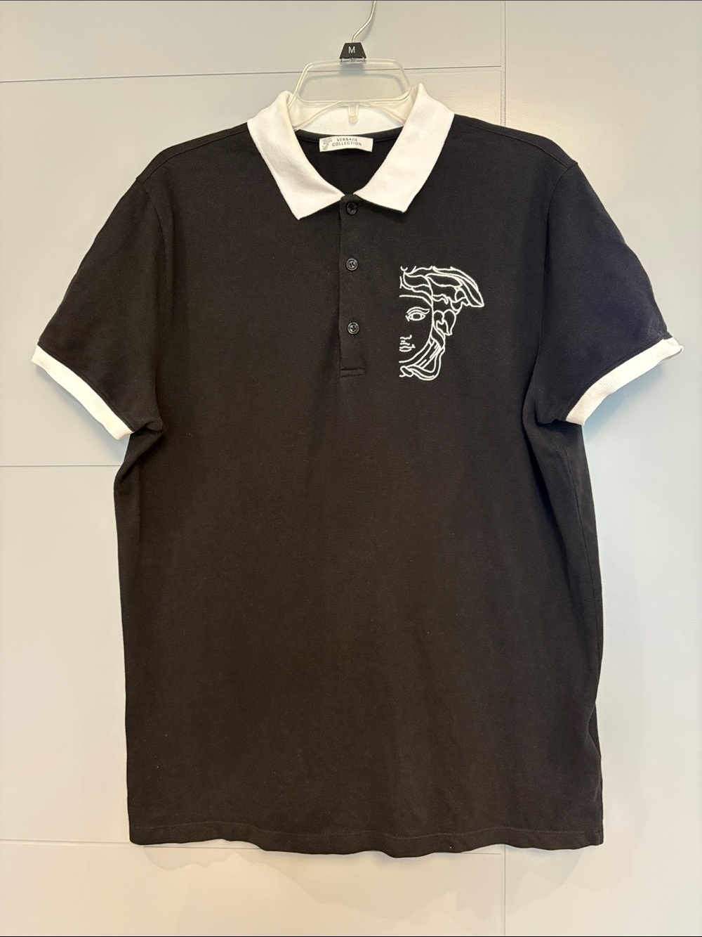 Versace Black Polo with White Collar and Sleeve Trim